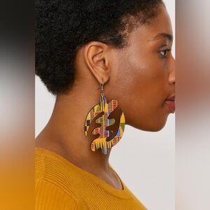 Adinkra Gye Nyame African Print Wooden Earrings 3IN